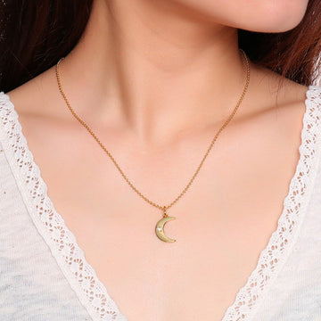 Crescent Zircon Pendant Necklace