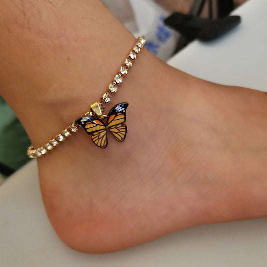 Rhinestone Butterfly Pendant Anklet