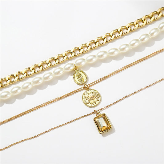 Multilayer Gold & Pearl Necklace