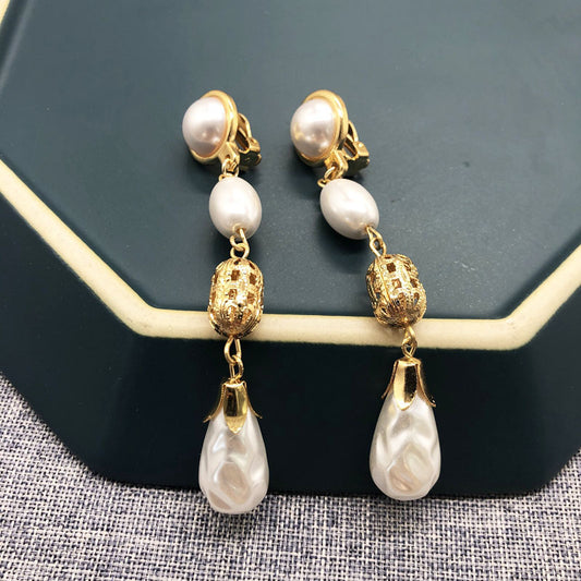White Pearl Vintage Drop Earrings