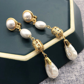 White Pearl Vintage Drop Earrings